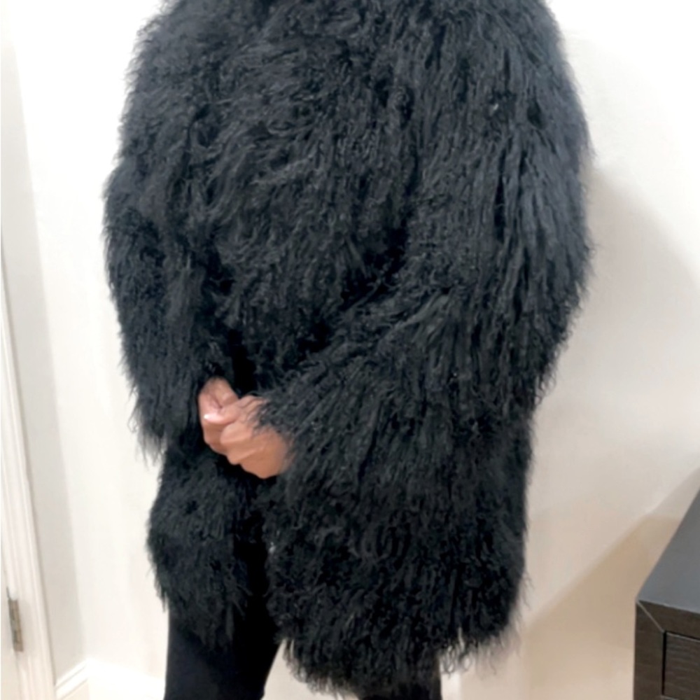 Black Mongolian Real Fur Coat